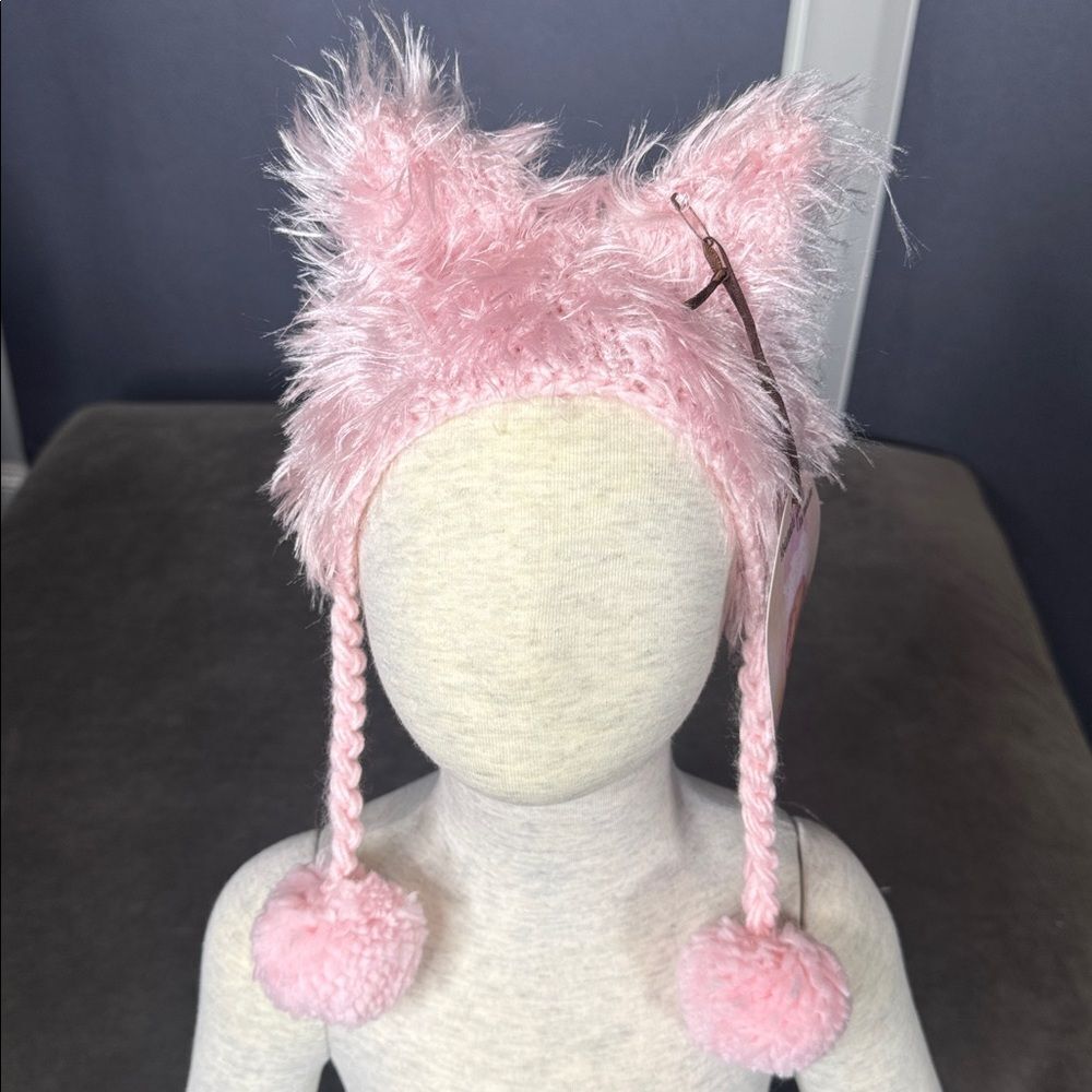 Daisy Baby Infant Fuzzy Lil’ Cat Beanie Hat Pink Size 0-6 months NWT